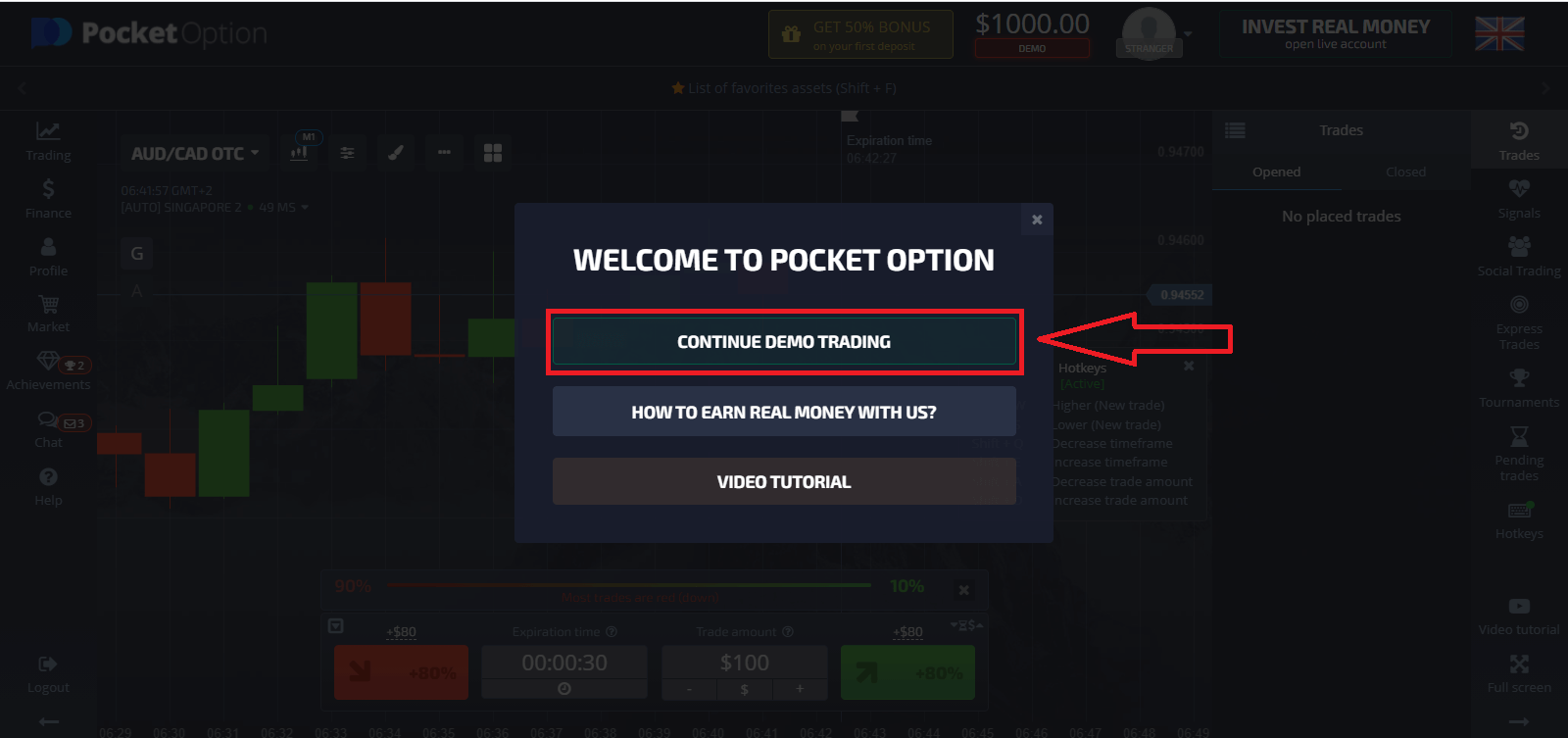 Hvordan åpne konto og sette inn penger på Pocket Option